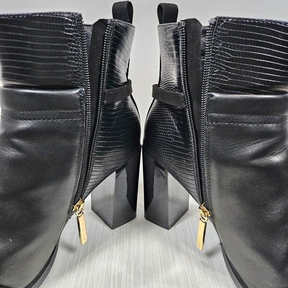 River Island Black Faux Leather Ankle Boots Gold Hardware Size 9 - Picture 7 of 16